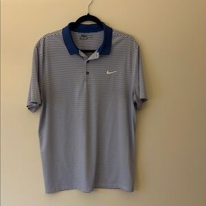 Nike Men's Dri-Fit Golf Blue and White Striped Polo